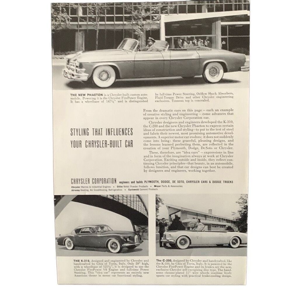 Vintage 1952 Chrysler Styling That Influences Ad Advertisement